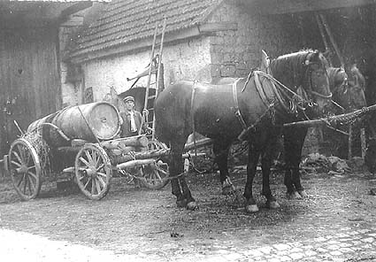 Pferdegespann mit Jauchewagen
